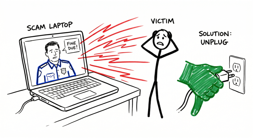 Visualizing the digital arrest tactic used in Online Scams.