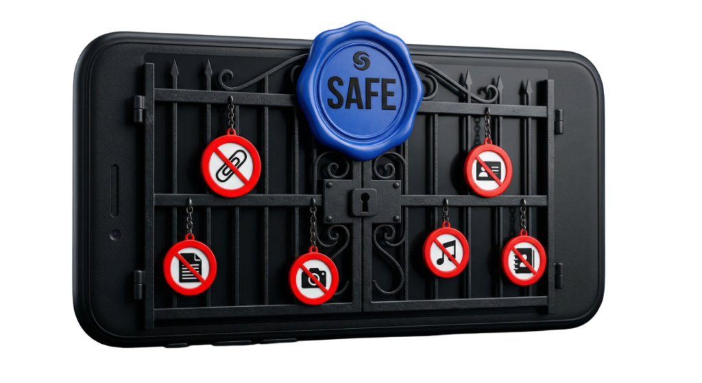 Visual guide to enabling Lockdown Mode and strict security settings for high-risk Android and iPhone users.