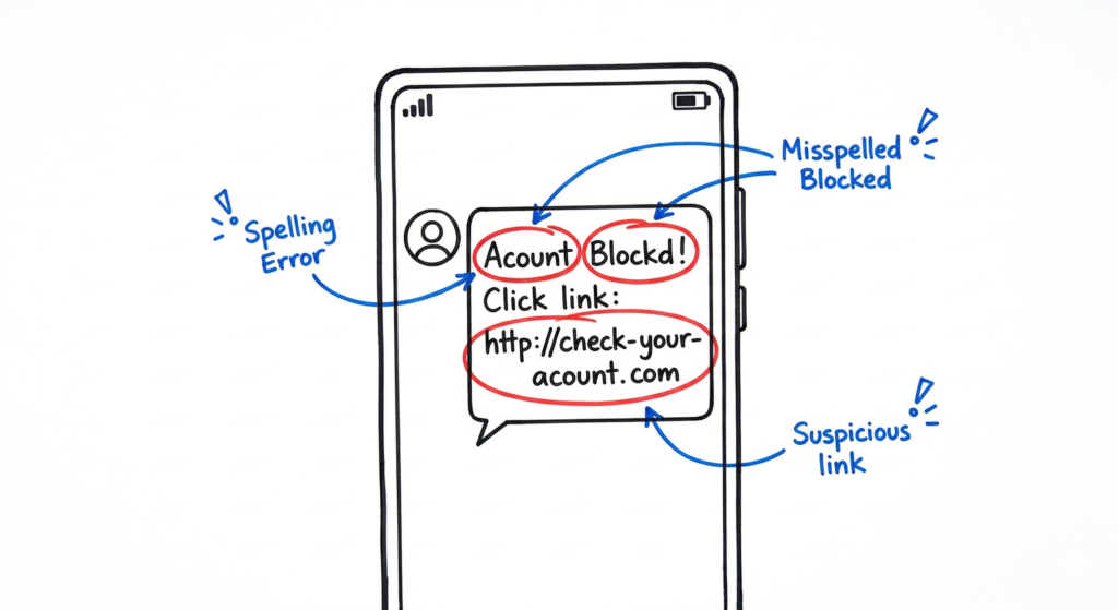 Anatomy of a phishing message used in Online Scams.