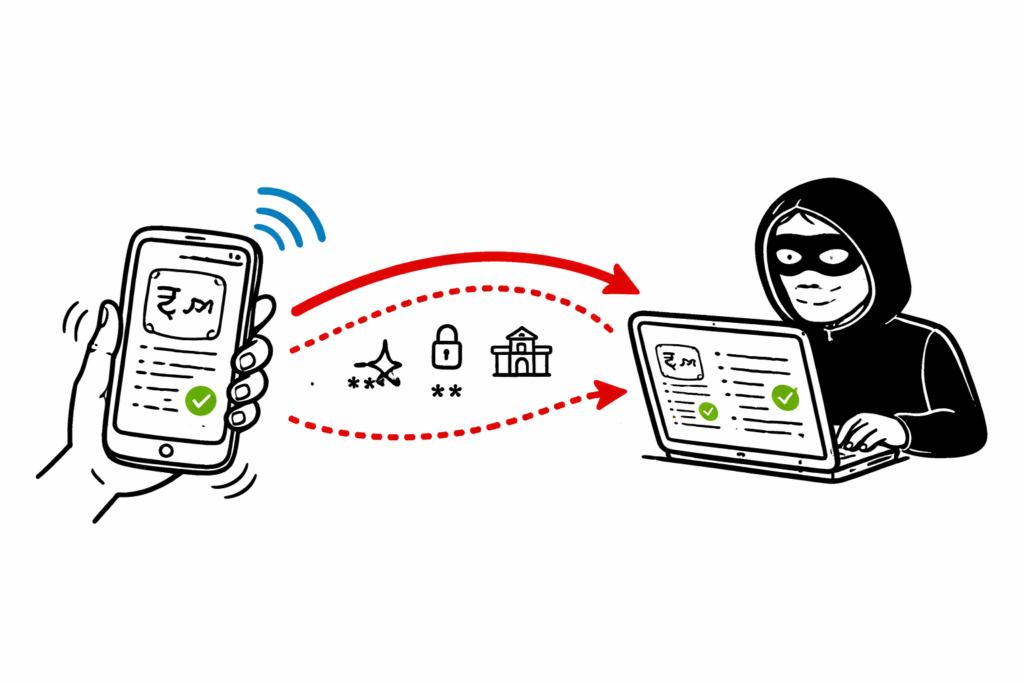 UPI fraud screen sharing scam visualization