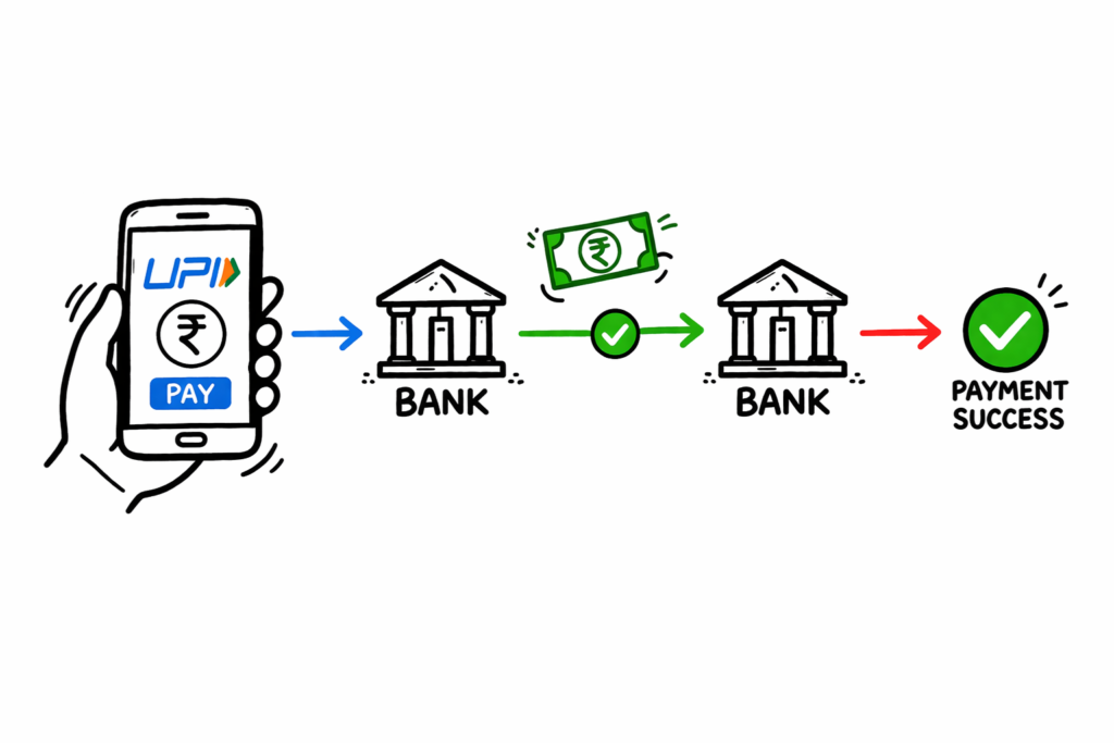 UPI fraud concept basic payment flow diagram