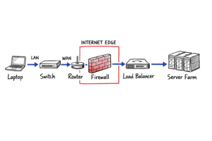 Network devices diagram showing laptop to server traffic flow across infrastructure