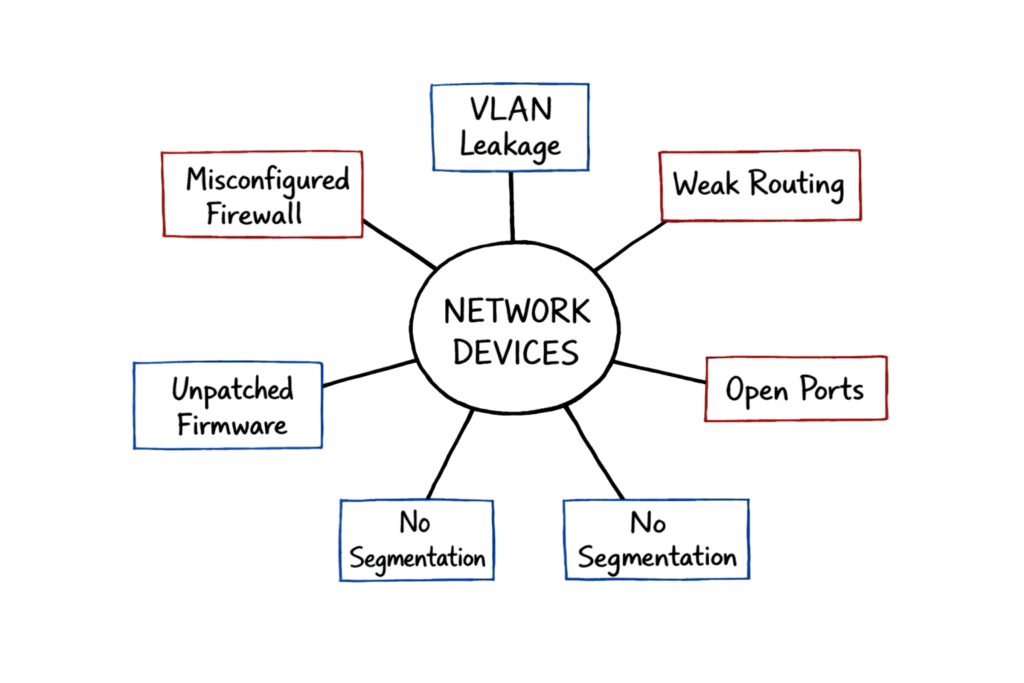 Network devices risk map showing common vulnerabilities in infrastructure