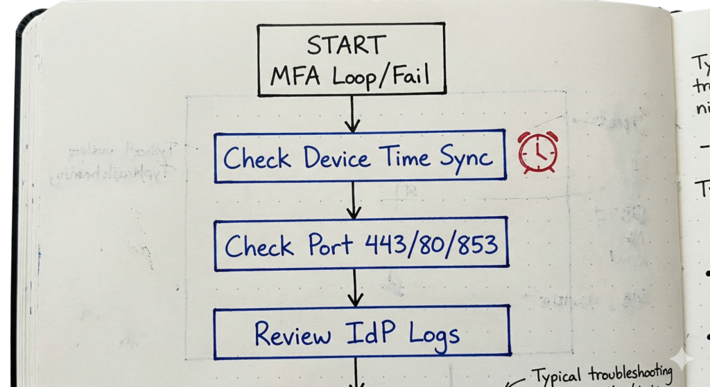 Troubleshooting flowchart for engineers to fix login issues within a phishing resistant mfa implementation guide.