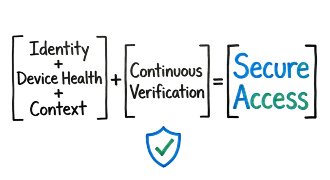 Summary diagram of the zero trust security formula for beginner and intermediate professionals.