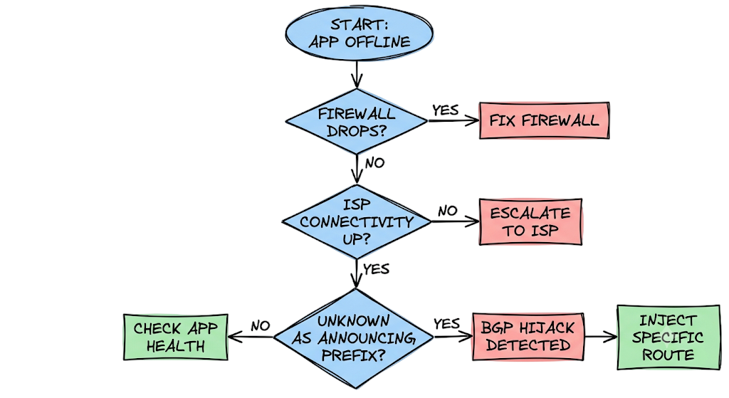 Troubleshooting flowchart to fix BGP Hijacking How Internet Routes Get Stolen effectively.