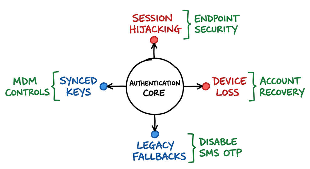 Radial map showing security coverage gaps in Passkeys vs Passwords: Complete Security Comparison for 2026.