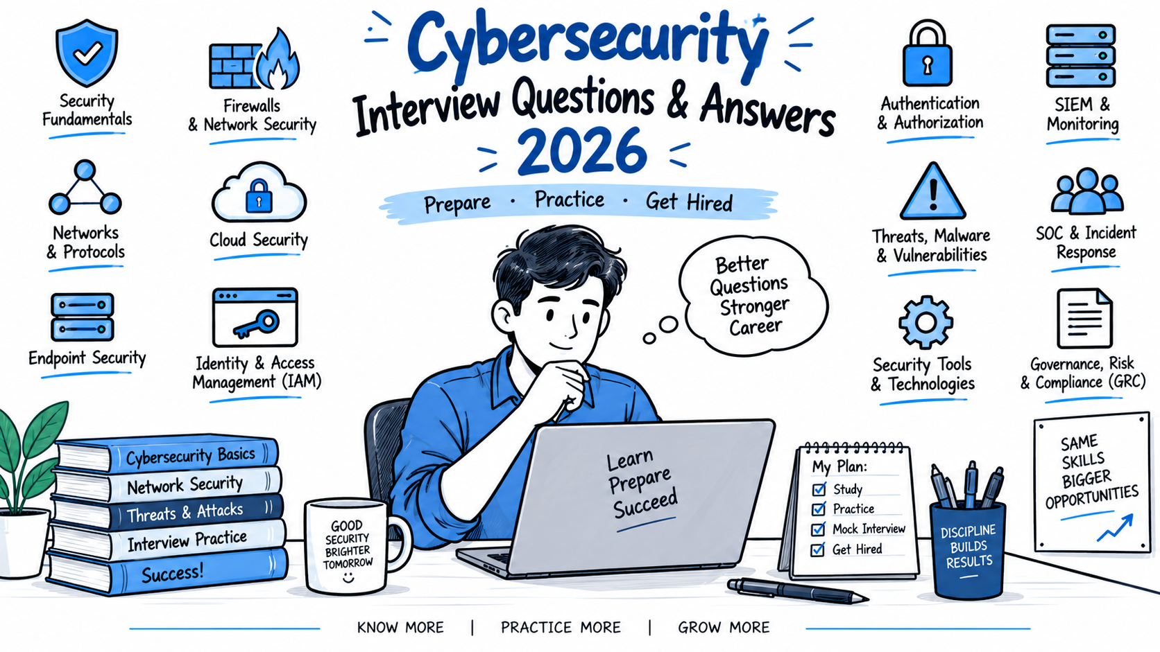 Cybersecurity interview questions and answers 2026 preparation illustration