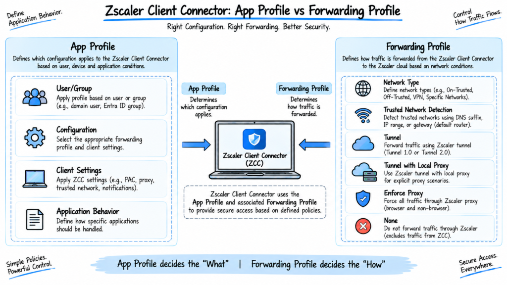 Zscaler Client Connector App Profile and Forwarding Profile comparison